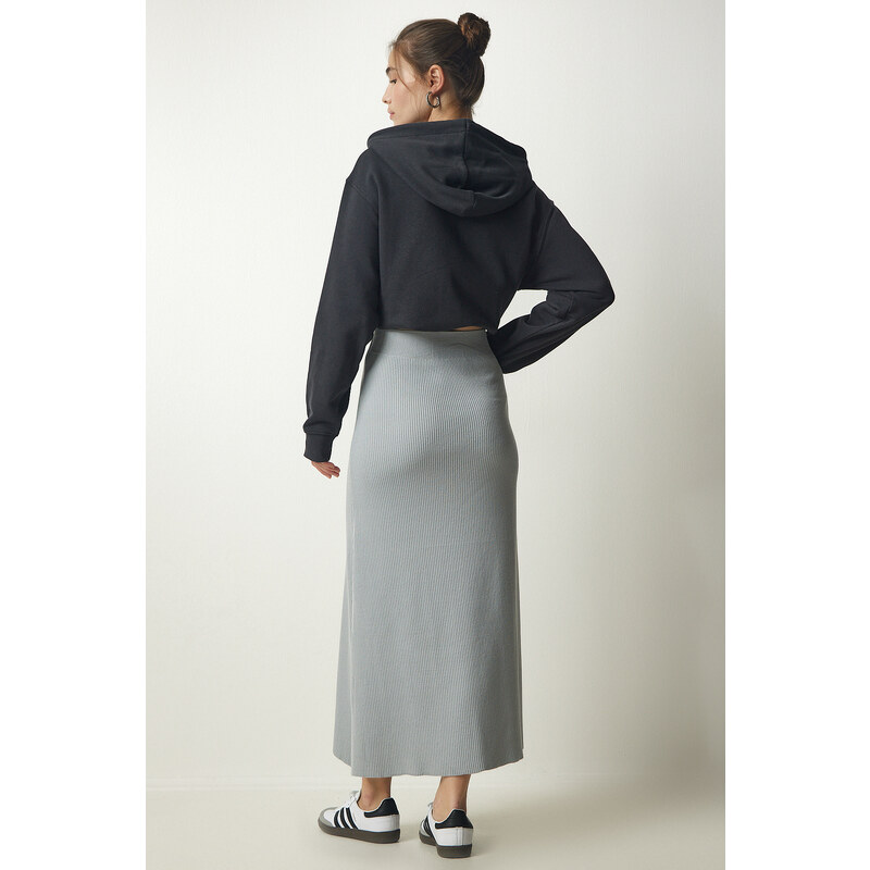 Happiness İstanbul Women's Stone Ribbed Knitwear Skirt