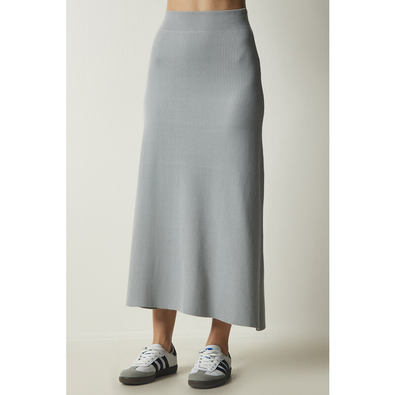 Happiness İstanbul Women's Stone Ribbed Knitwear Skirt
