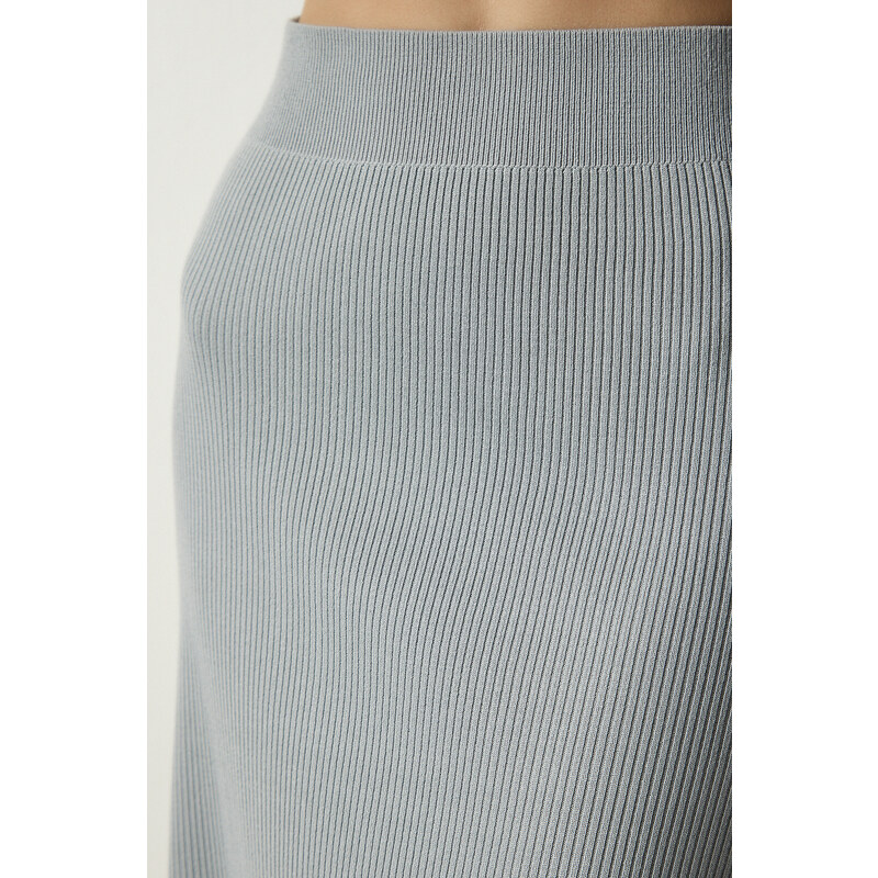 Happiness İstanbul Women's Stone Ribbed Knitwear Skirt