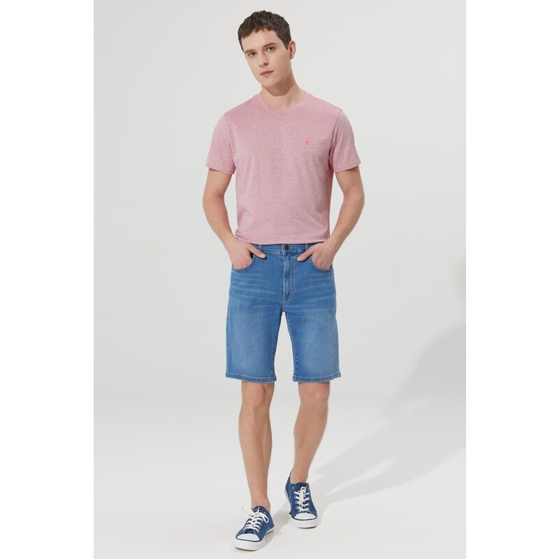 AC&Co / Altınyıldız Classics Men's Light Blue Slim Fit Slim Fit Cotton Flexible Denim Shorts.
