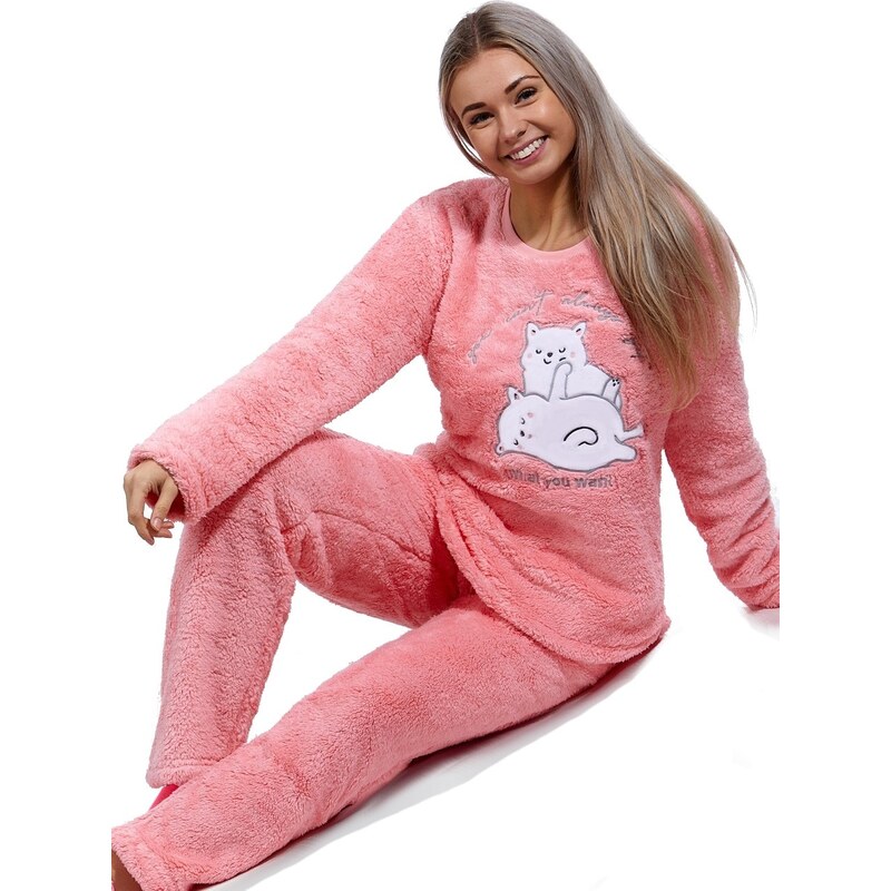Naspani Růžové extra teplé huňaté pyžamo na zimu pro ženy BÍLÉ