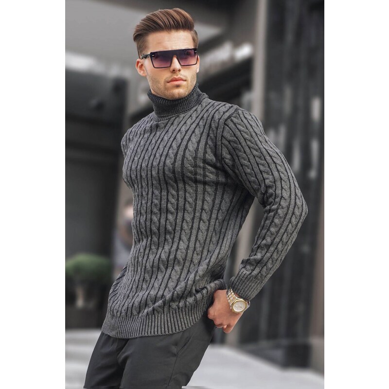Madmext Anthracite Turtleneck Knit Detailed Sweater 6317