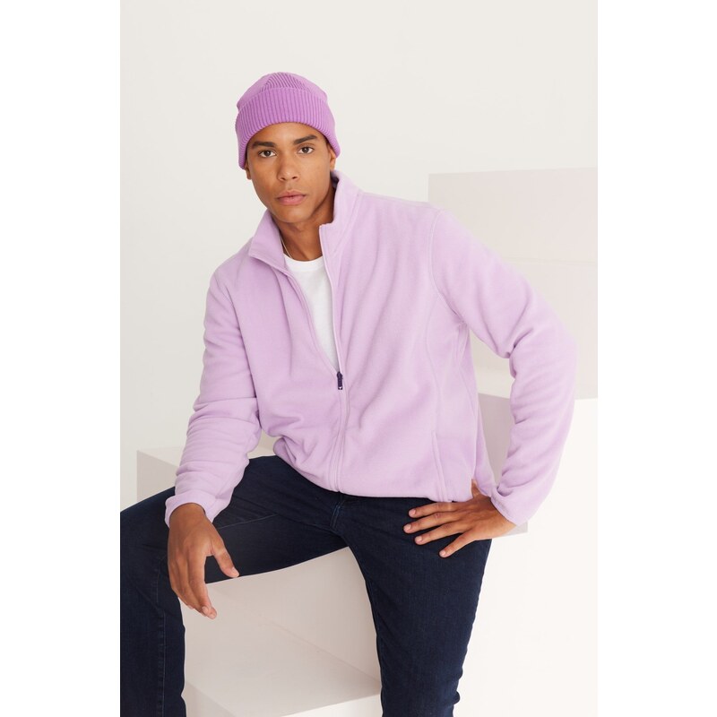 AC&Co / Altınyıldız Classics Men's Lilac Anti-pilling Anti-Pilling Standard Fit High Bato Collar Sweatshirt Fleece Jacket