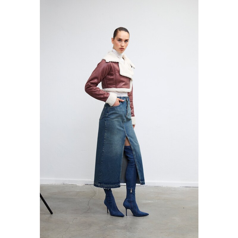 VATKALI Slit denim midi skirt