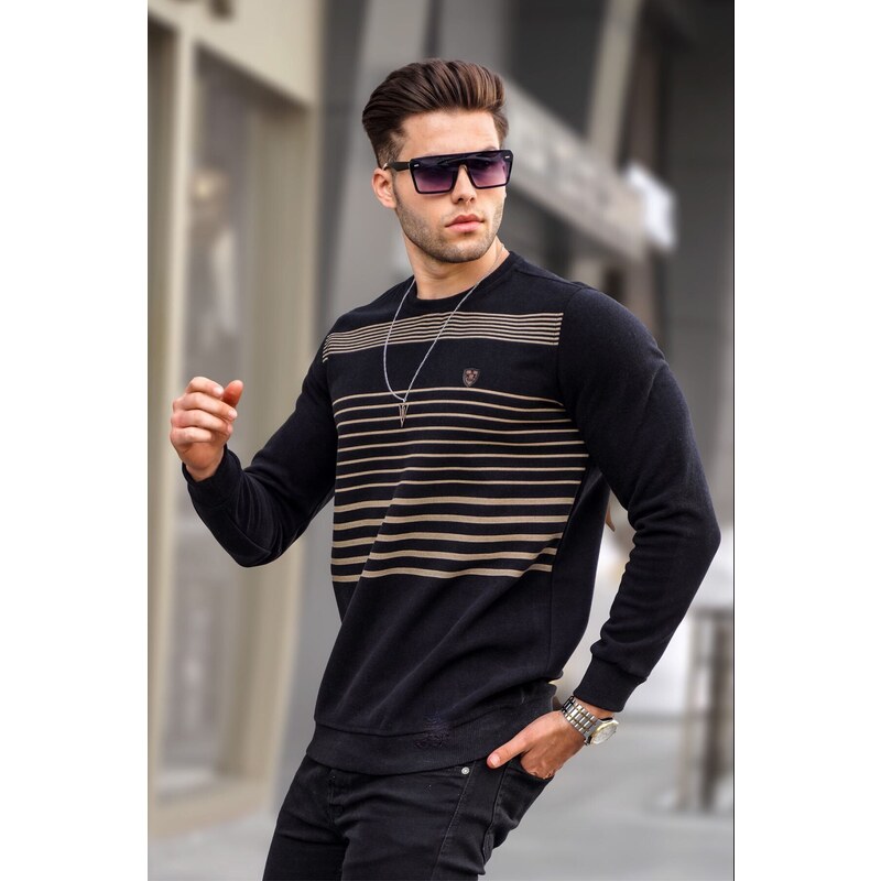 Madmext Black Striped Crew Neck Knitwear Sweater 5961