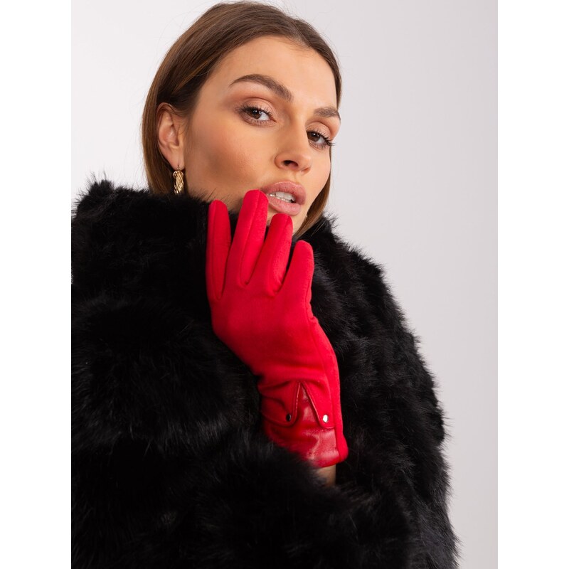 Fashionhunters Červené rukavice s vložkami z ekokůže