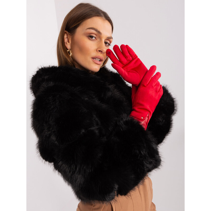 Fashionhunters Červené rukavice s vložkami z ekokůže