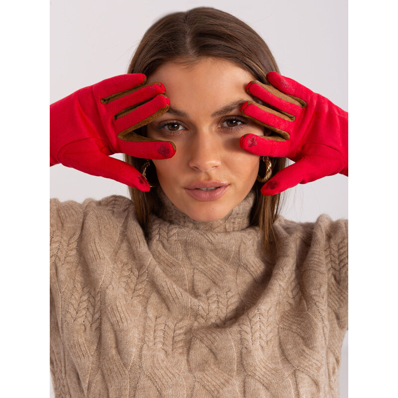 Fashionhunters Červené dotykové rukavice s hladkým vzorem