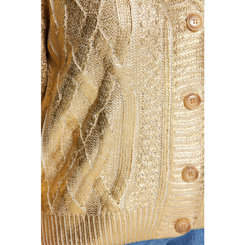Trendyol Curve Gold Foil Pletený svetr s potiskem