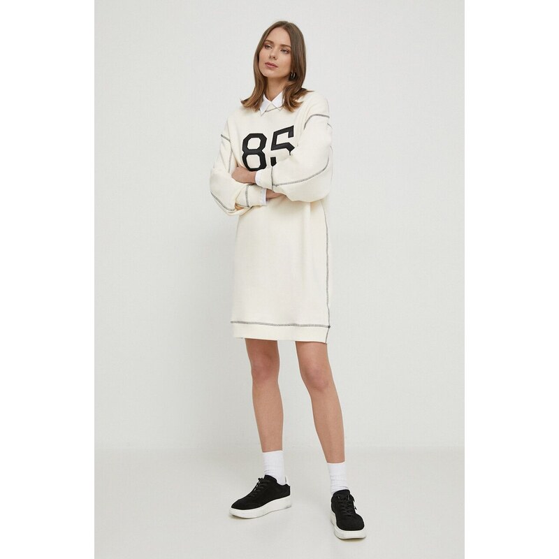 Bavlněné šaty Tommy Hilfiger béžová barva, mini, oversize