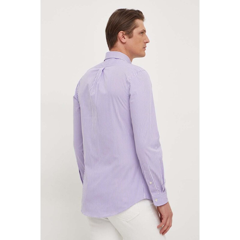 Košile Polo Ralph Lauren pánská, fialová barva, slim, s límečkem button-down