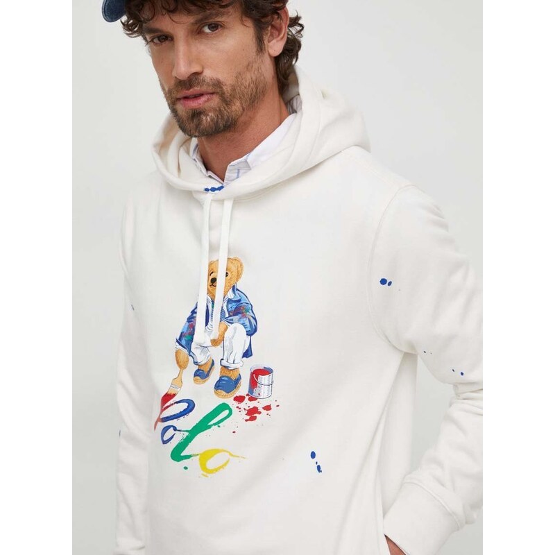 Mikina Polo Ralph Lauren pánská, béžová barva, s kapucí, s potiskem