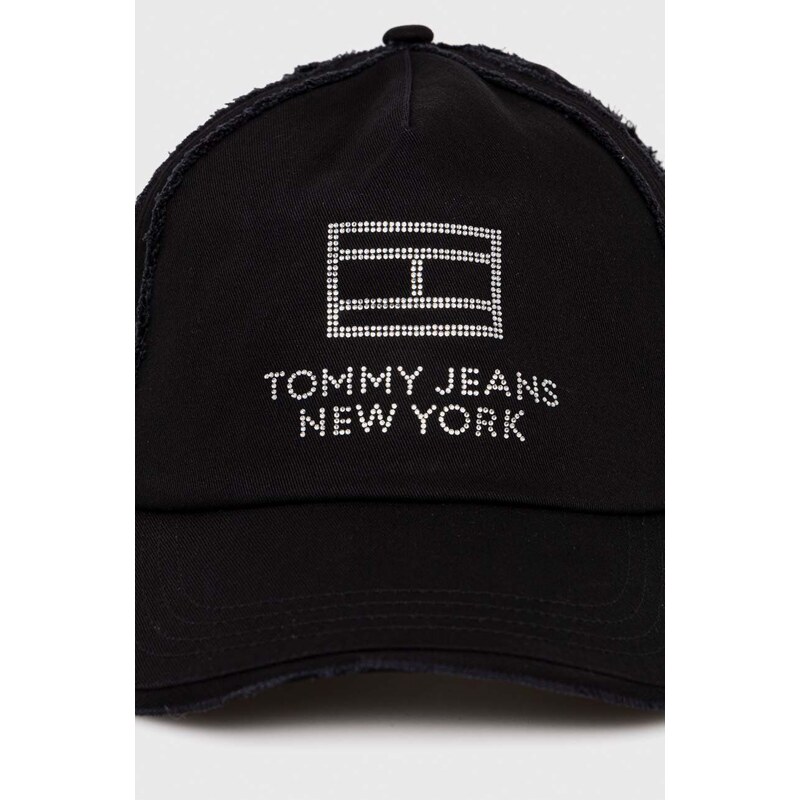 Bavlněná baseballová čepice Tommy Jeans černá barva, s aplikací