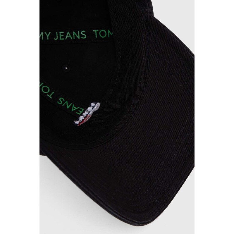 Bavlněná baseballová čepice Tommy Jeans černá barva, s aplikací