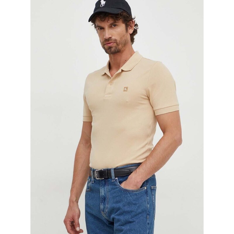 Polo tričko Calvin Klein Jeans béžová barva