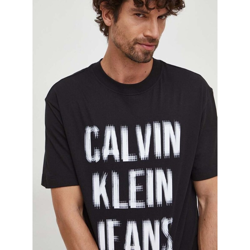 Bavlněné tričko Calvin Klein Jeans černá barva, s potiskem