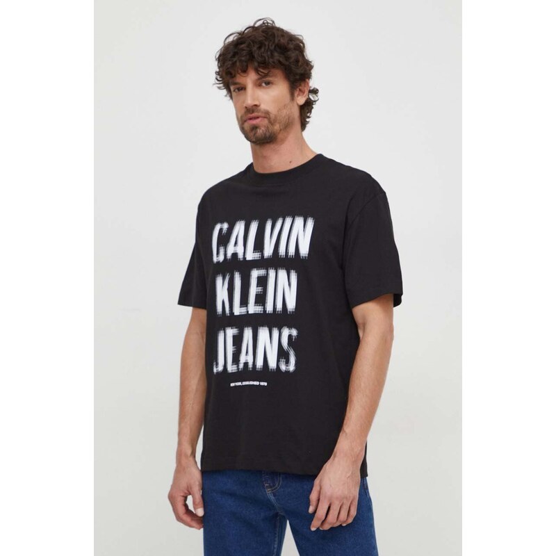 Bavlněné tričko Calvin Klein Jeans černá barva, s potiskem