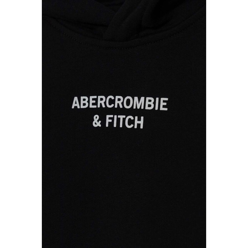 Dětská mikina Abercrombie & Fitch černá barva, s kapucí, s potiskem