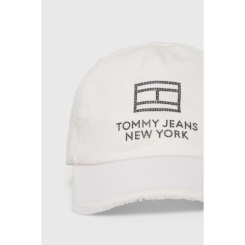 Bavlněná baseballová čepice Tommy Jeans bílá barva, s aplikací