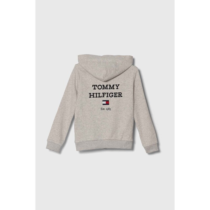 Dětská mikina Tommy Hilfiger šedá barva, s kapucí, s potiskem