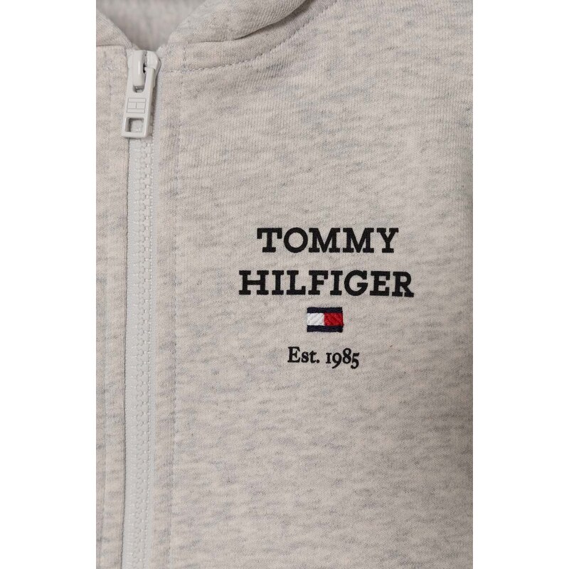 Dětská mikina Tommy Hilfiger šedá barva, s kapucí, s potiskem