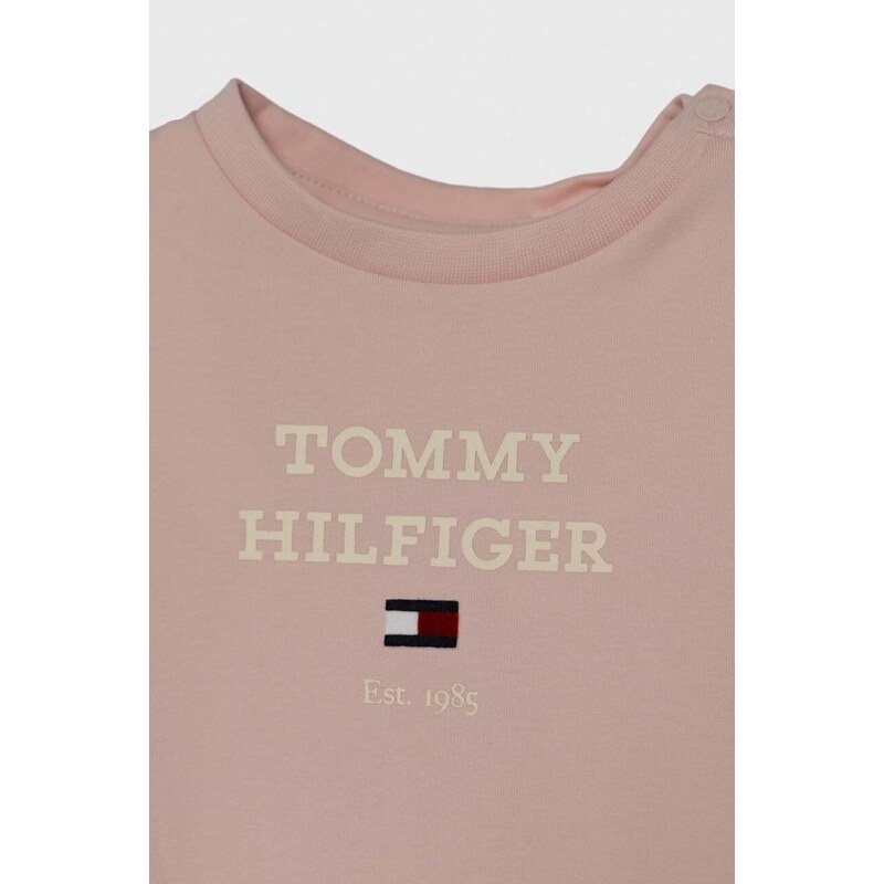 Kojenecké tričko s dlouhým rukávem Tommy Hilfiger růžová barva