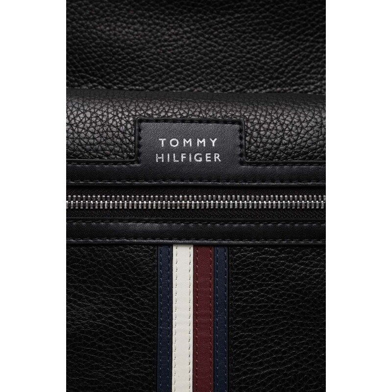 Kožený batoh Tommy Hilfiger pánský, černá barva, velký, hladký