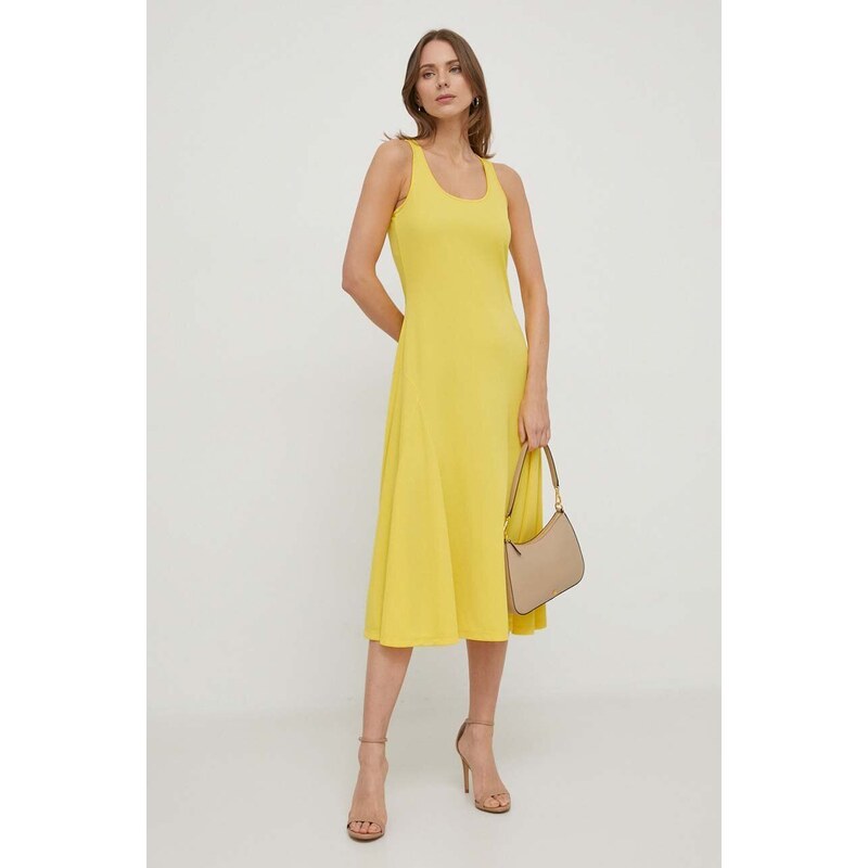 Šaty Lauren Ralph Lauren žlutá barva, midi