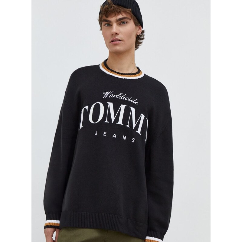 Bavlněný svetr Tommy Jeans černá barva, lehký