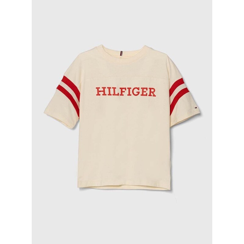 Dětské bavlněné tričko Tommy Hilfiger béžová barva