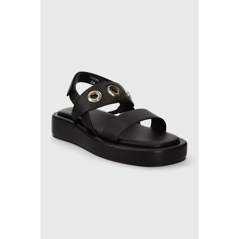 Kožené sandály BOSS Scarlet dámské, černá barva, na platformě, 50513299