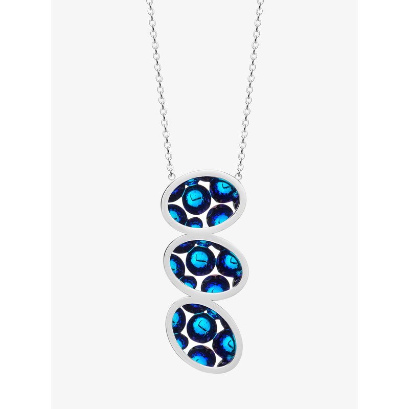 Preciosa ocelový náhrdelník Idared, ručně mačkané kámeny, dlouhý, modrý