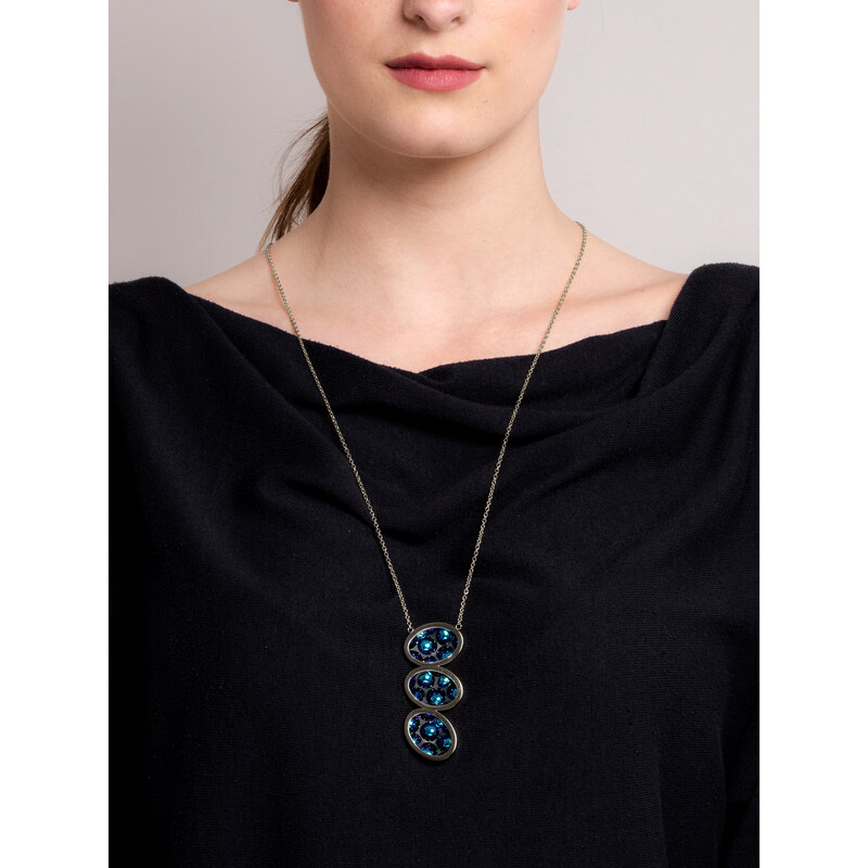 Preciosa ocelový náhrdelník Idared, ručně mačkané kámeny, dlouhý, modrý