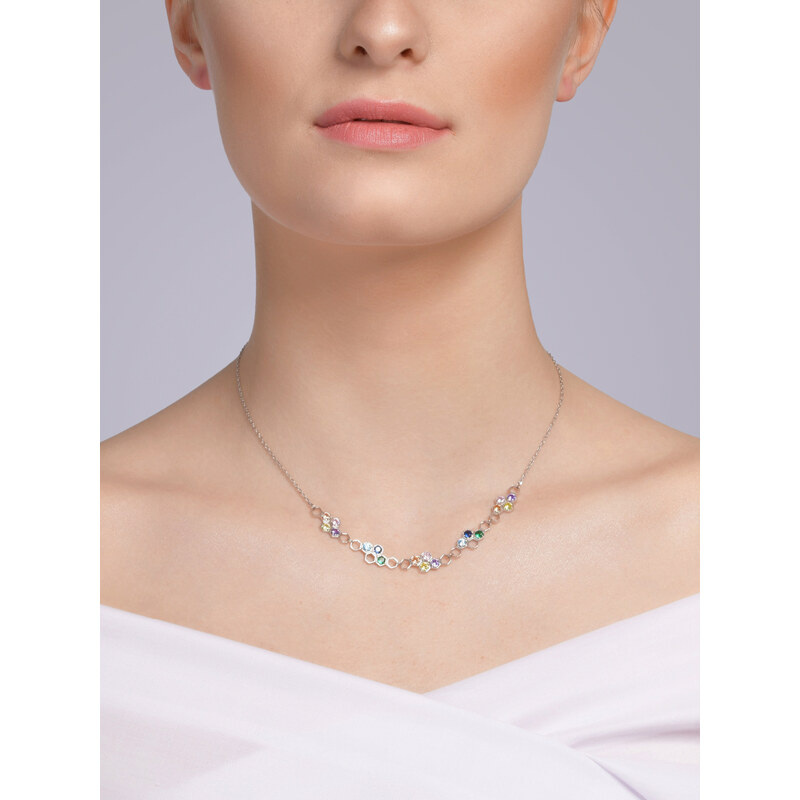 Preciosa stříbrný náhrdelník Lumina, kubická zirkonie, velký, barevný
