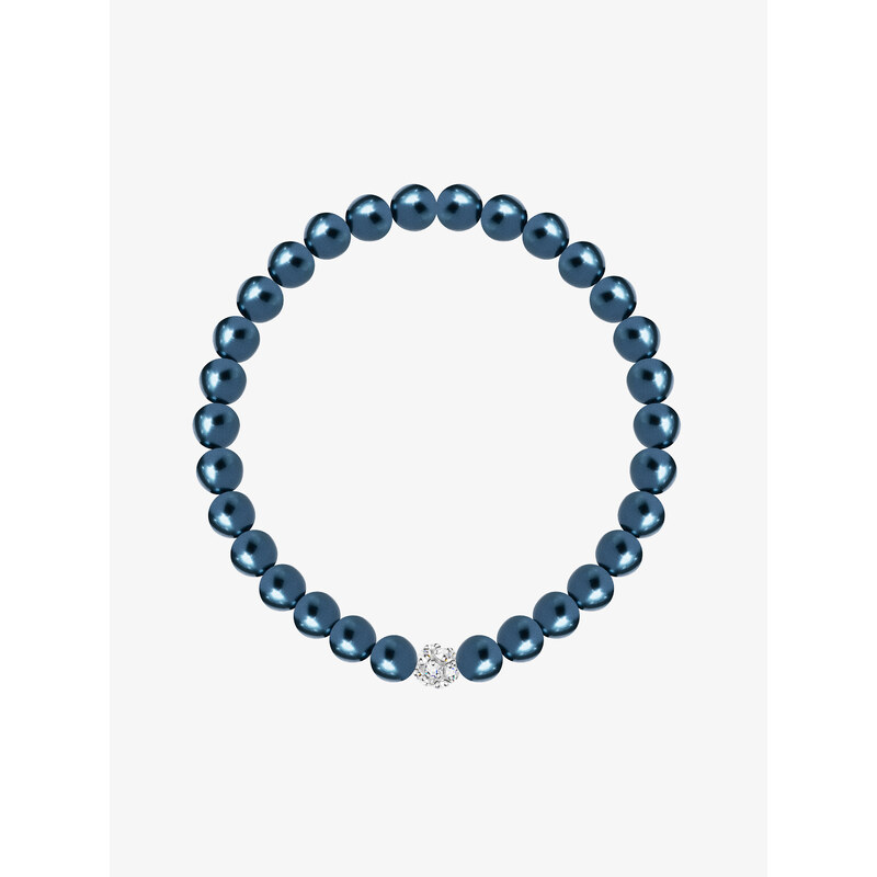 Preciosa perlový náramek Velvet Pearl, voskové perle, kovově modrý
