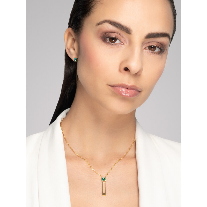 Preciosa náhrdelník Straight z chirurgické oceli, český křišťál, emerald