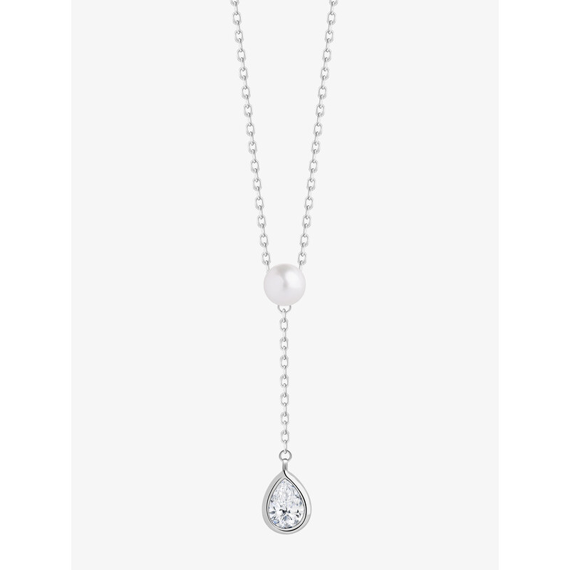 Stříbrný náhrdelník Pure Pearl s říční perlou a kubickou zirkonií Preciosa
