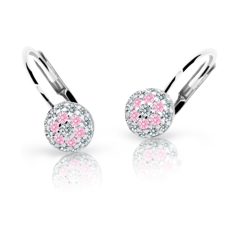 Dětské náušnice Danfil C2150 z bílého zlata s kamínky Pink,