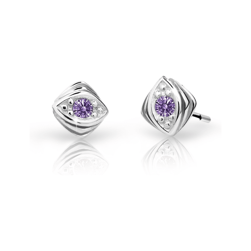 Dětské náušnice Danfil C1897 z bílého zlata s kamínkem Amethyst,