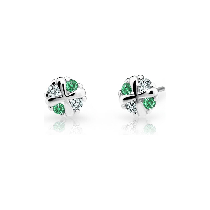 Dětské náušnice Danfil C2153 z bílého zlata s kamínky Emerald