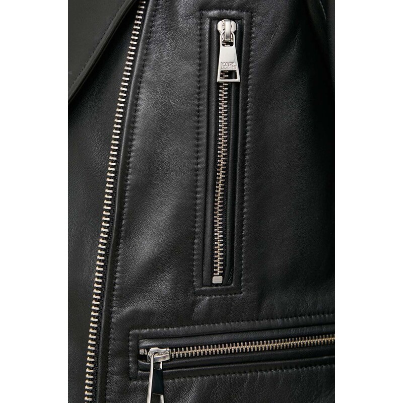 Kožená ramoneska Karl Lagerfeld dámská, černá barva, přechodná