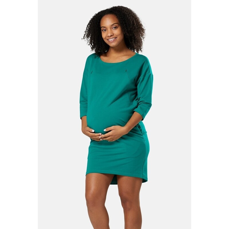 Těhotenské a kojící mikinové šaty 3v1 Happy Mama zelené bavlněné