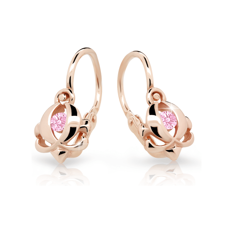 Dětské náušnice Danfil C2218 z růžového zlata s kamínkem Pink,