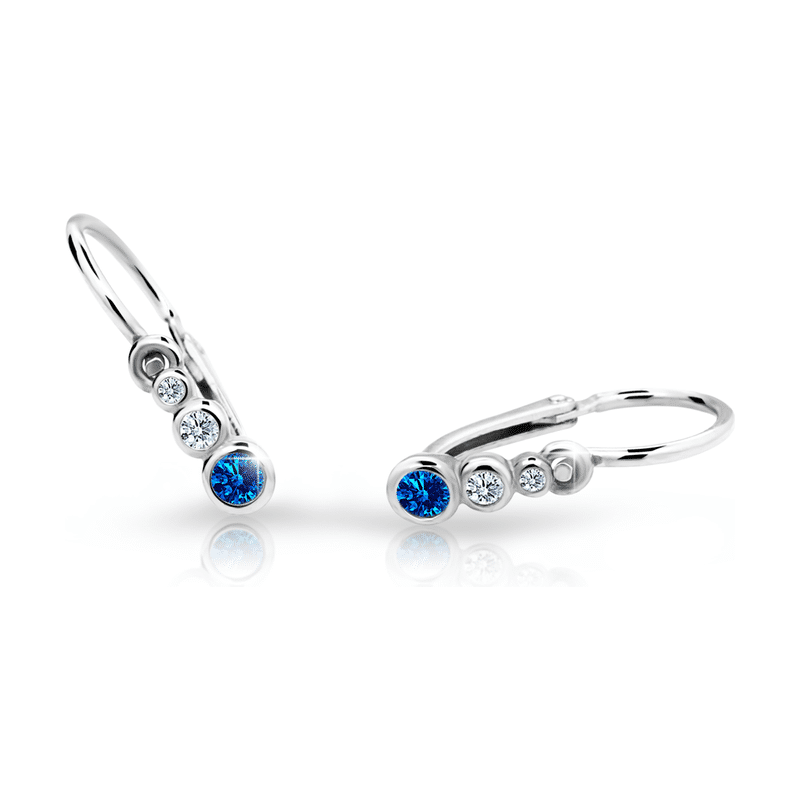 Dětské náušnice Danfil C2255 z bílého zlata s kamínky Dark Blue,