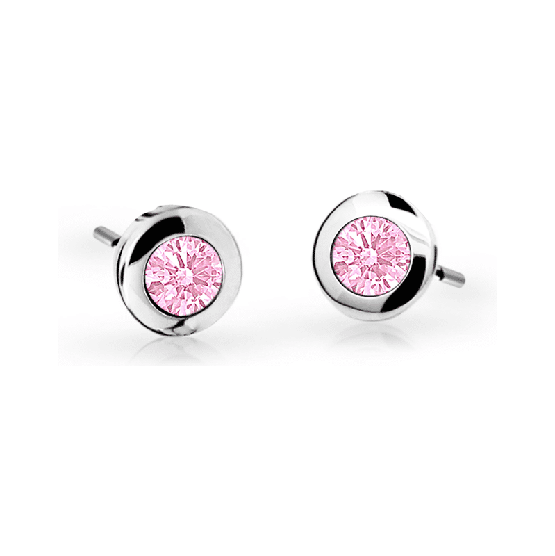 Dětské náušnice Danfil C1537 z bílého zlata s kamínkem Pink,