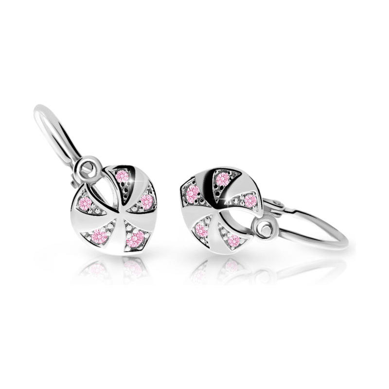 Dětské náušnice Danfil C2260 z bílého zlata s kamínky Pink,