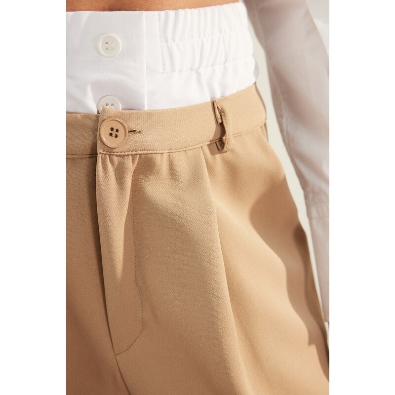 Trendyol Nork Premium Quality Dvojitý pás Detailní Široké Nohavice / Široké Nohavice Tkané Kalhoty