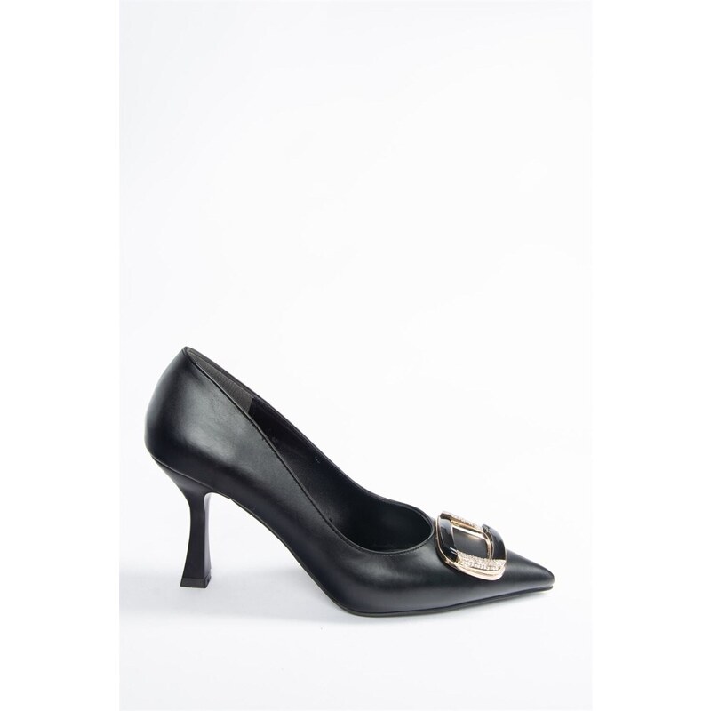 Fox Shoes Black Stone Detailed Women's Heeled Shoes