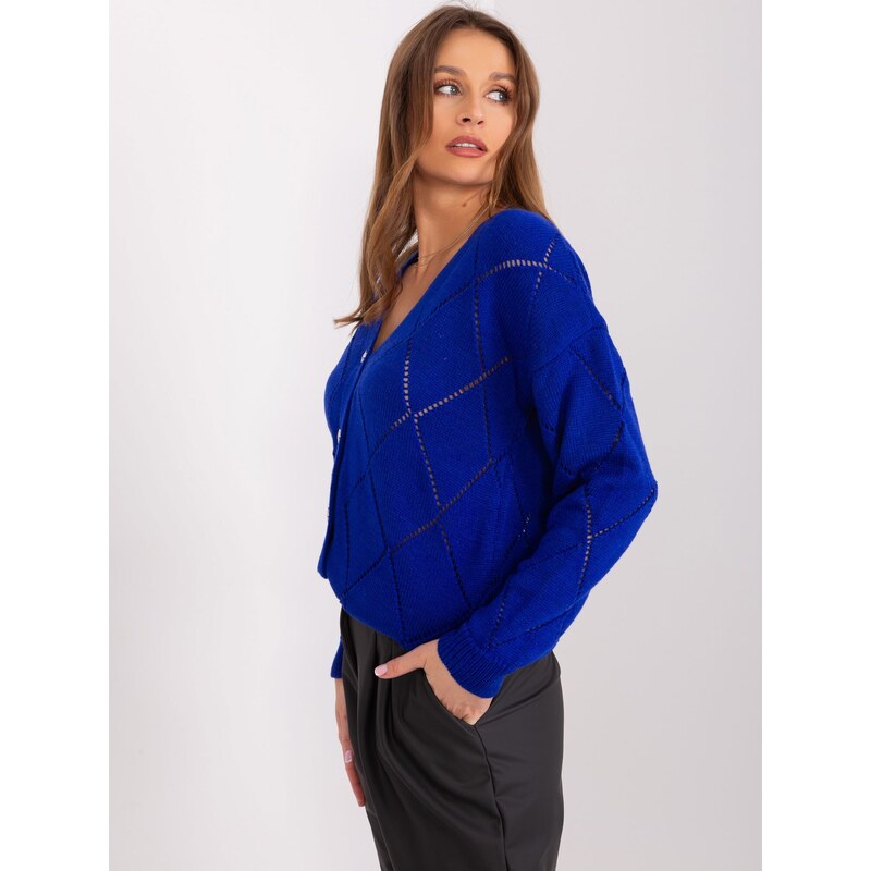 Fashionhunters RUE PARIS kobaltově modrý svetr s nízkým výstřihem