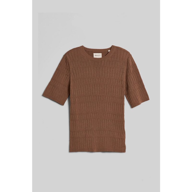 SVETR GANT TEXTURED SHORT SLEEVE C-NECK ROASTED WALNUT